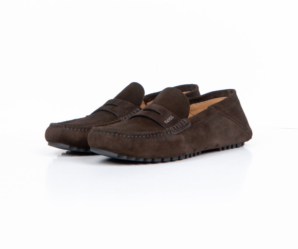 BOSS Driver Moccasins Suede Loafer Dark Brown