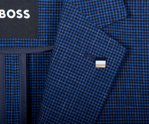 HUGO BOSS  C-Hanry Italian Fabric Slim Fit Check Suit Navy