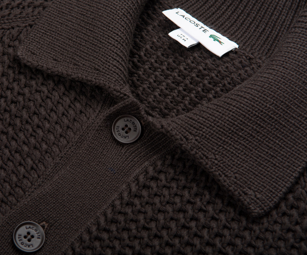 Lacoste Chocolate Chunky Woven Cardigan