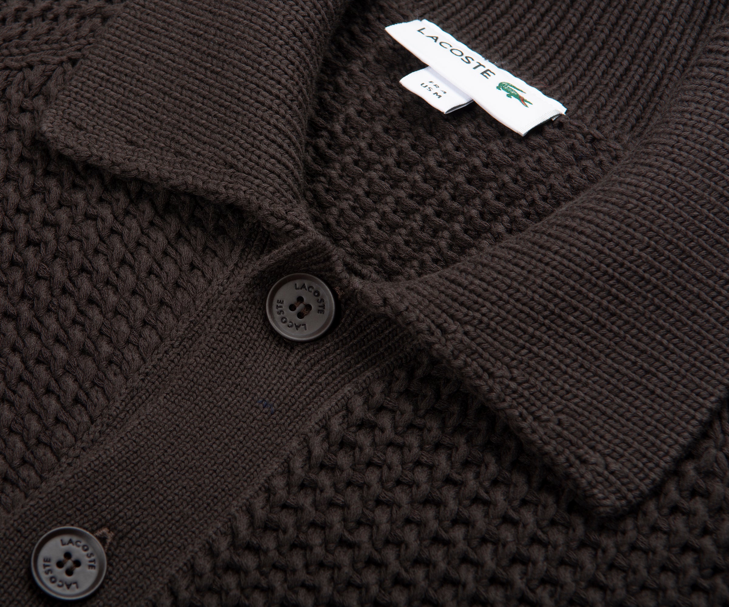 Lacoste Chocolate Chunky Woven Cardigan