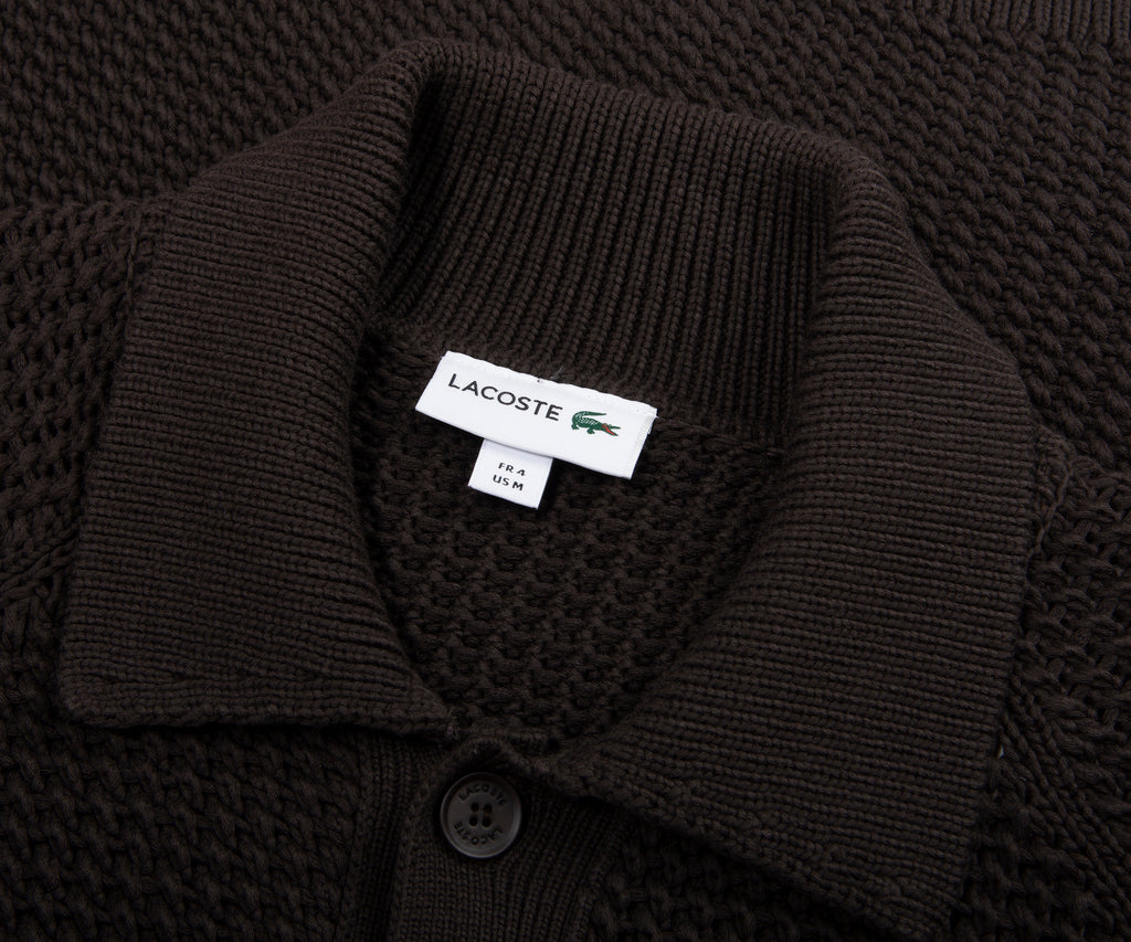 Lacoste Chocolate Chunky Woven Cardigan