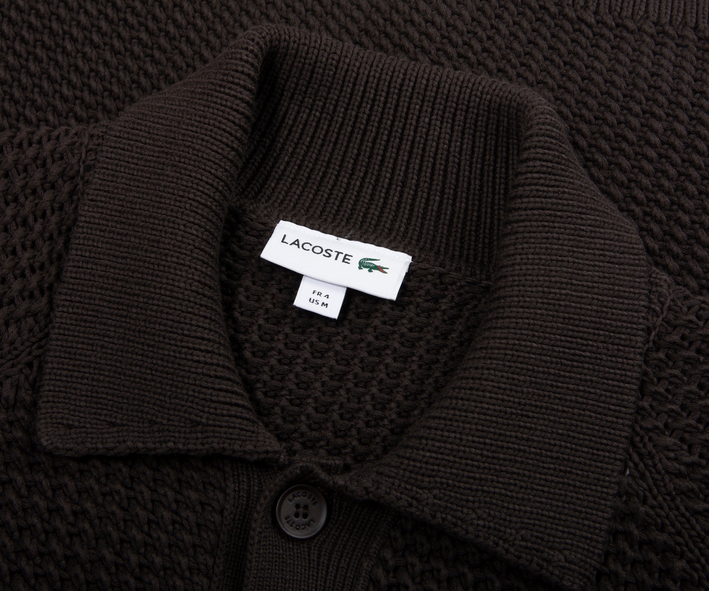 Lacoste Chocolate Chunky Woven Cardigan