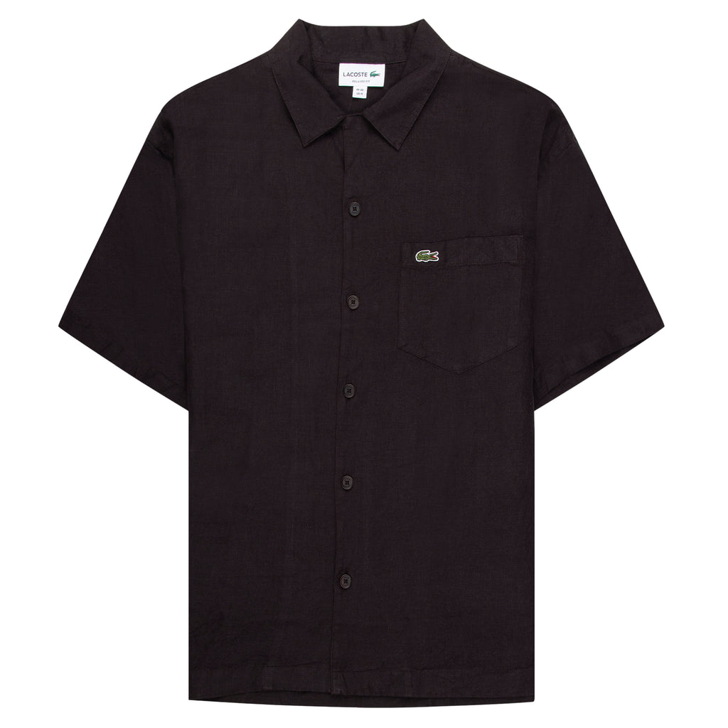Black short-sleeve shirt with brand logo on a white background