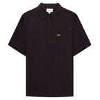 Black short-sleeve shirt with brand logo on a white background