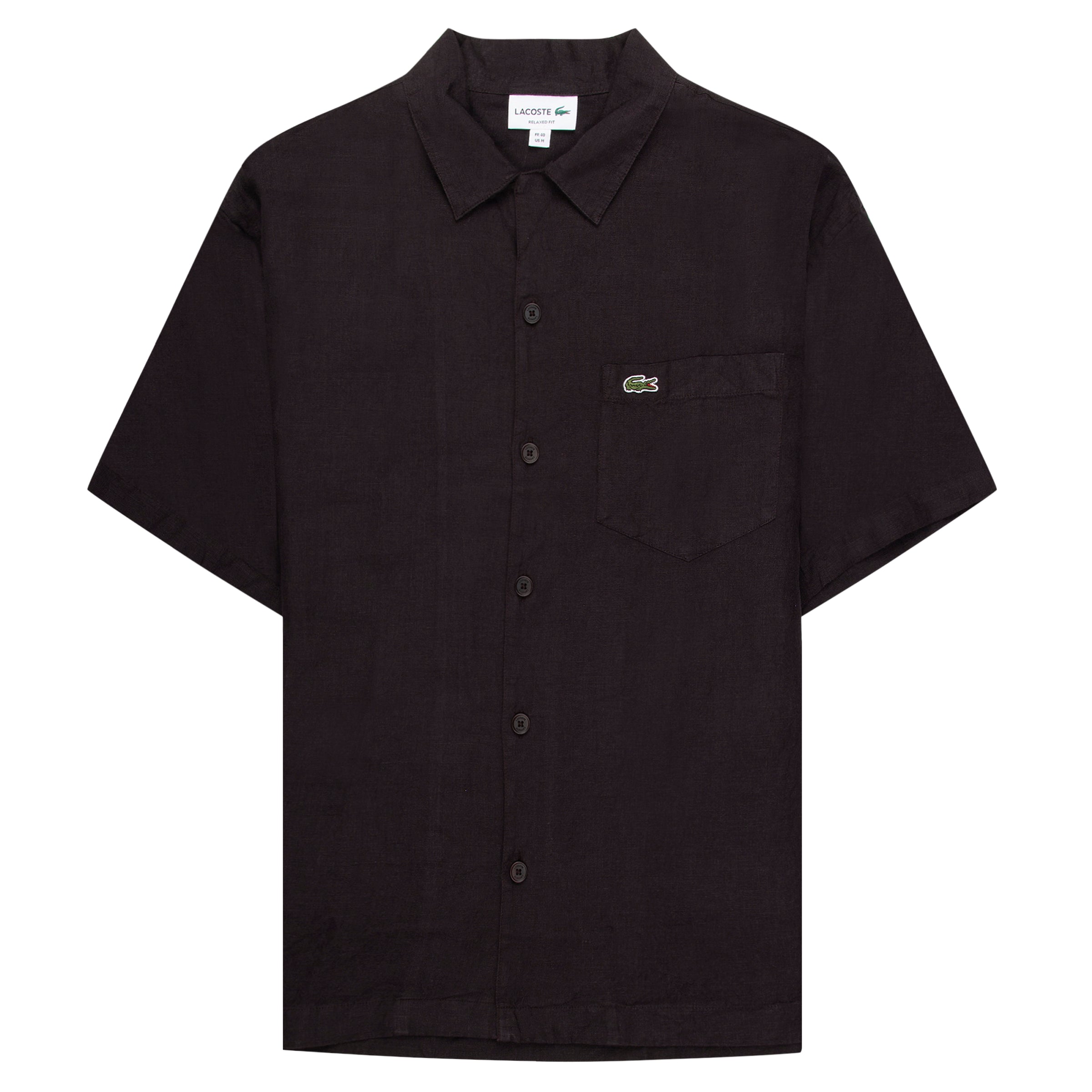 Black short-sleeve shirt with brand logo on a white background