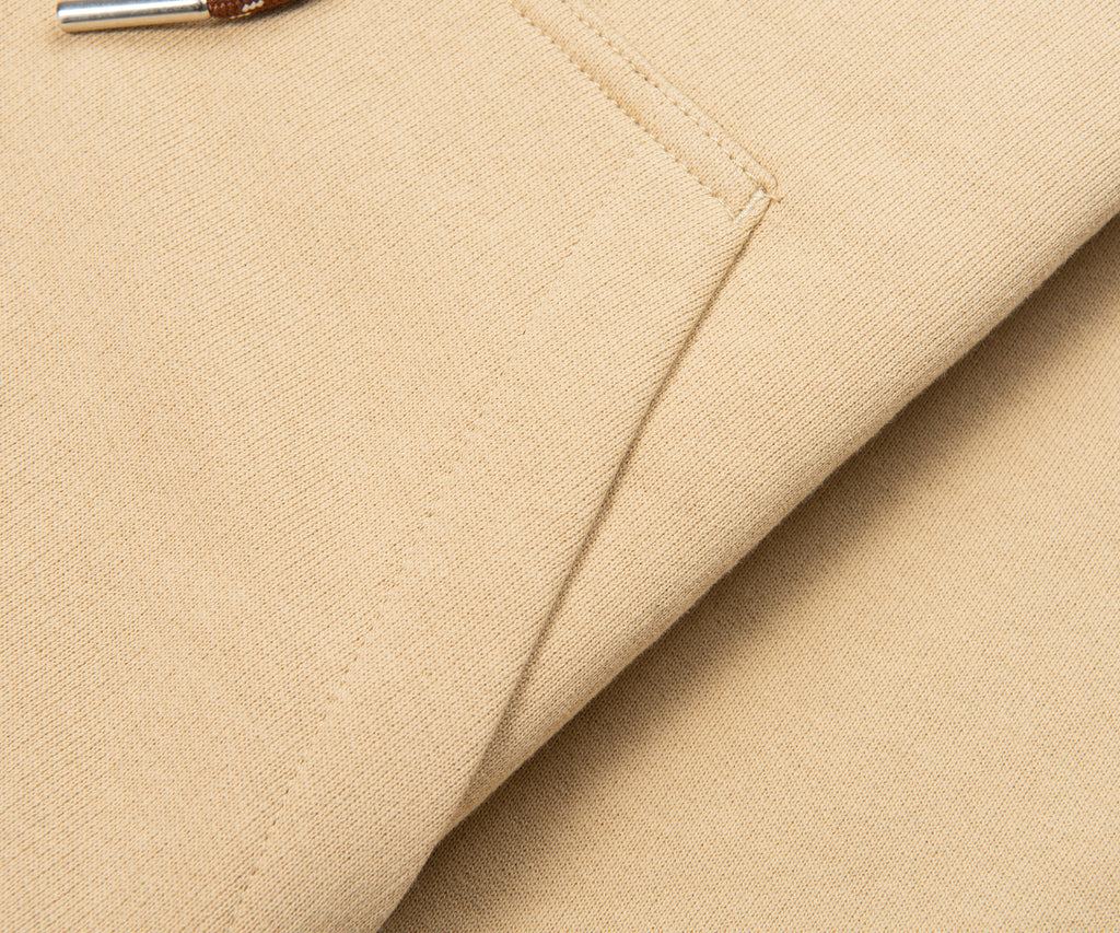 Moncler Sand Full Zip Brown Trimming Nylon Hooded Sweater