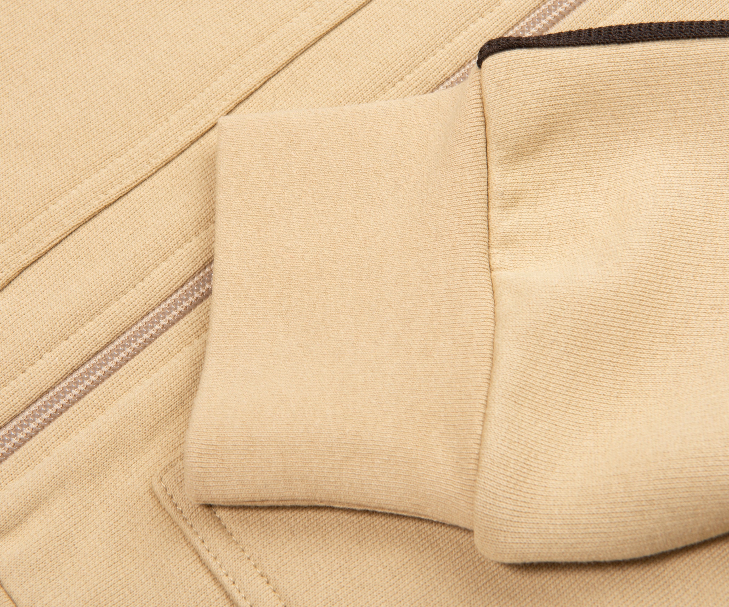 Moncler Sand Full Zip Brown Trimming Nylon Hooded Sweater