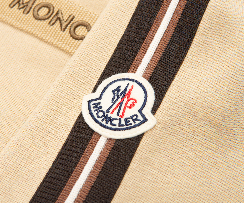 Moncler Sand Full Zip Brown Trimming Nylon Hooded Sweater