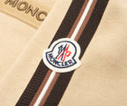 Moncler Sand Full Zip Brown Trimming Nylon Hooded Sweater