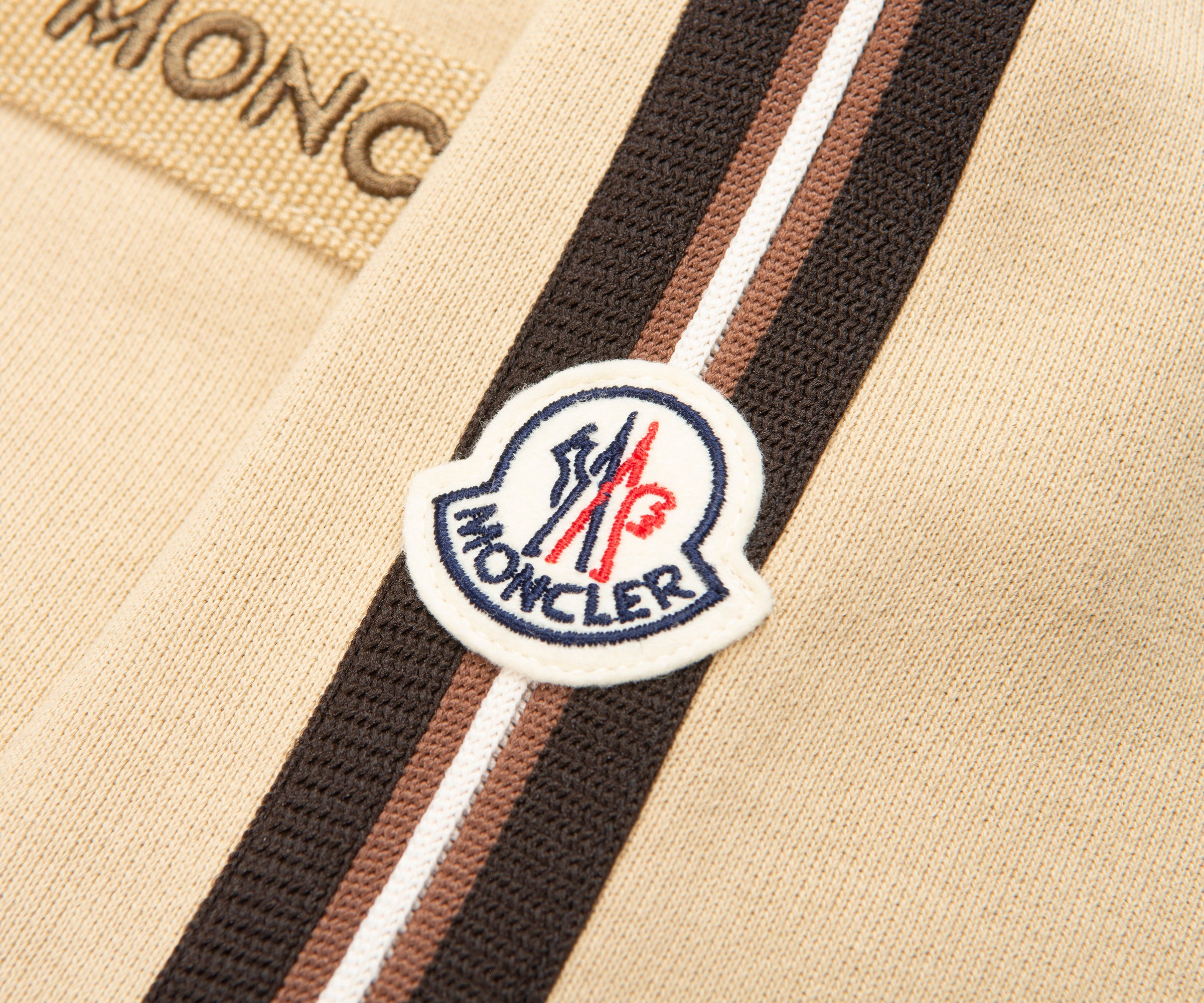 Moncler Sand Full Zip Brown Trimming Nylon Hooded Sweater