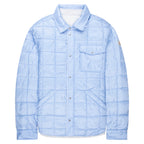 Light blue quilted jacket on a white background