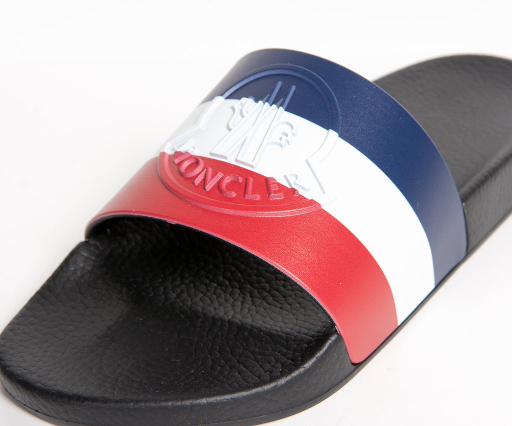 Moncler 'Basile' Striped Logo Slider Black