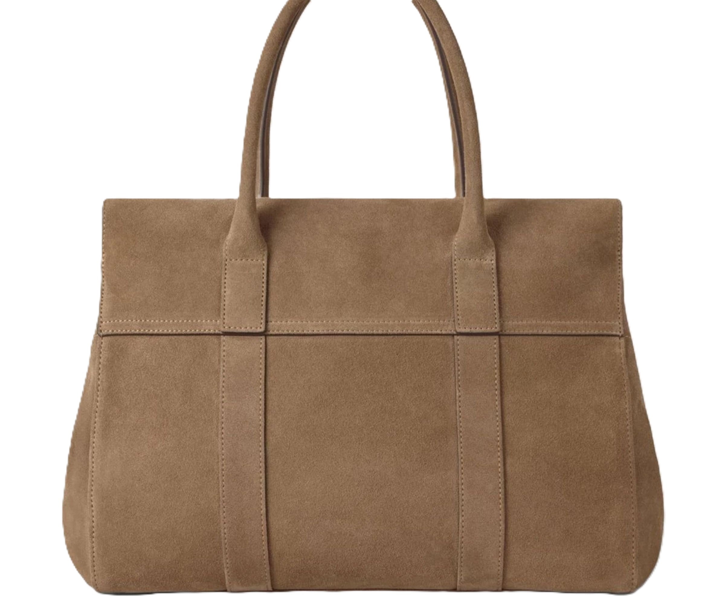 Brown suede handbag on a white background