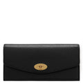 Black leather wallet with a gold buckle on a white background