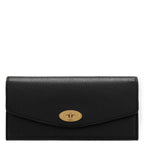 Black leather wallet with a gold buckle on a white background
