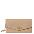 Beige handbag with a gold chain on a white background