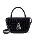 Mulberry Small Amberley bag in black croc-print leather with structured silhouette, chain strap and Rider’s Lock closure