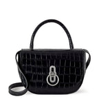 Mulberry Small Amberley bag in black croc-print leather with structured silhouette, chain strap and Rider’s Lock closure