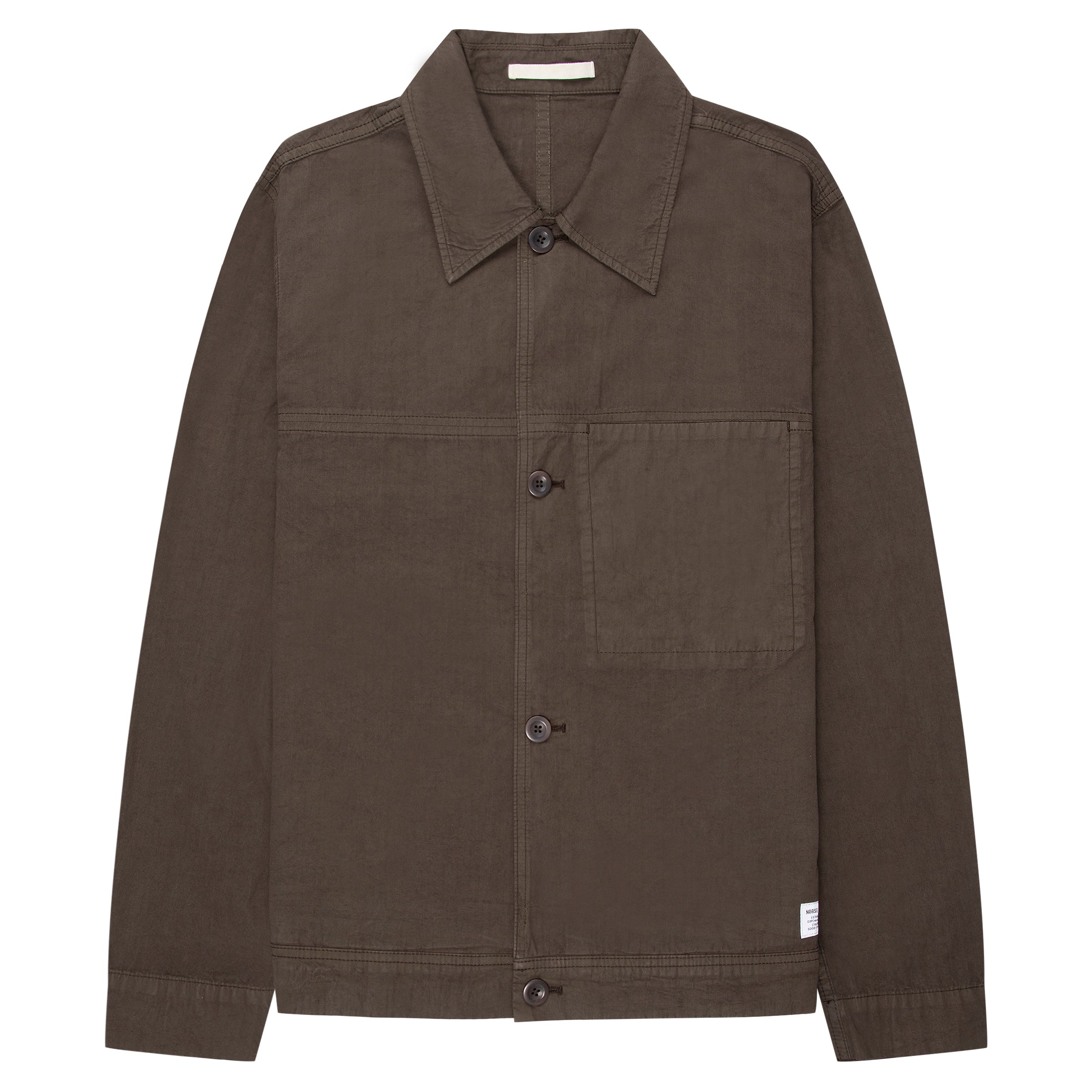 Brown jacket with collar and button details on a white background