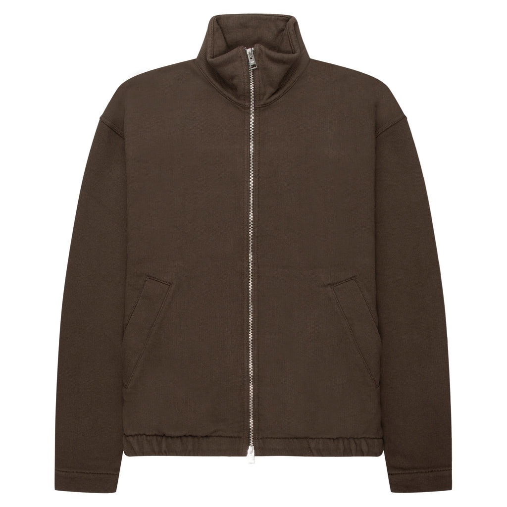 Brown jacket with a zipper on a white background
