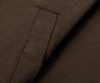 Close-up of brown fabric with a pocket detail