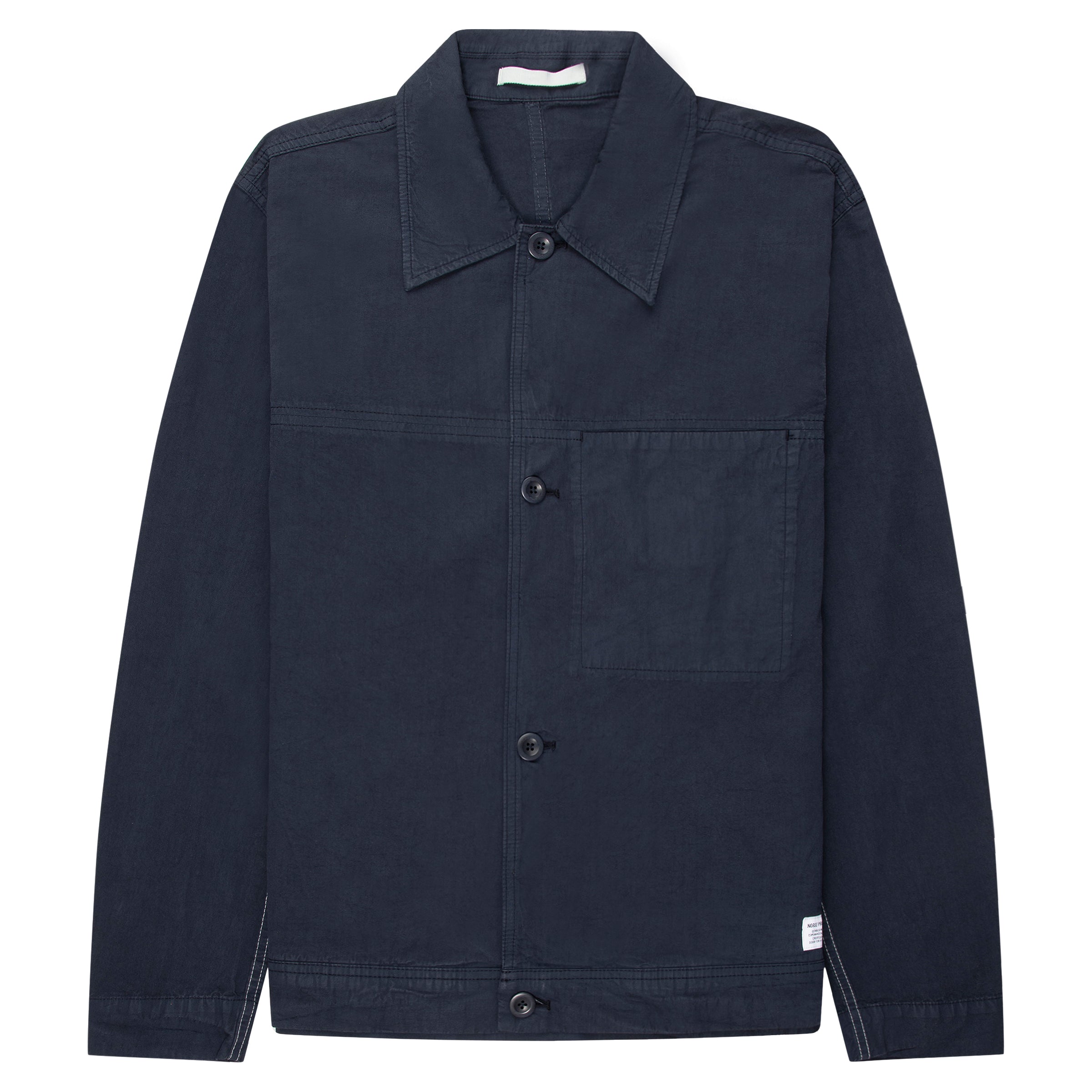 Navy blue jacket with button details on a white background