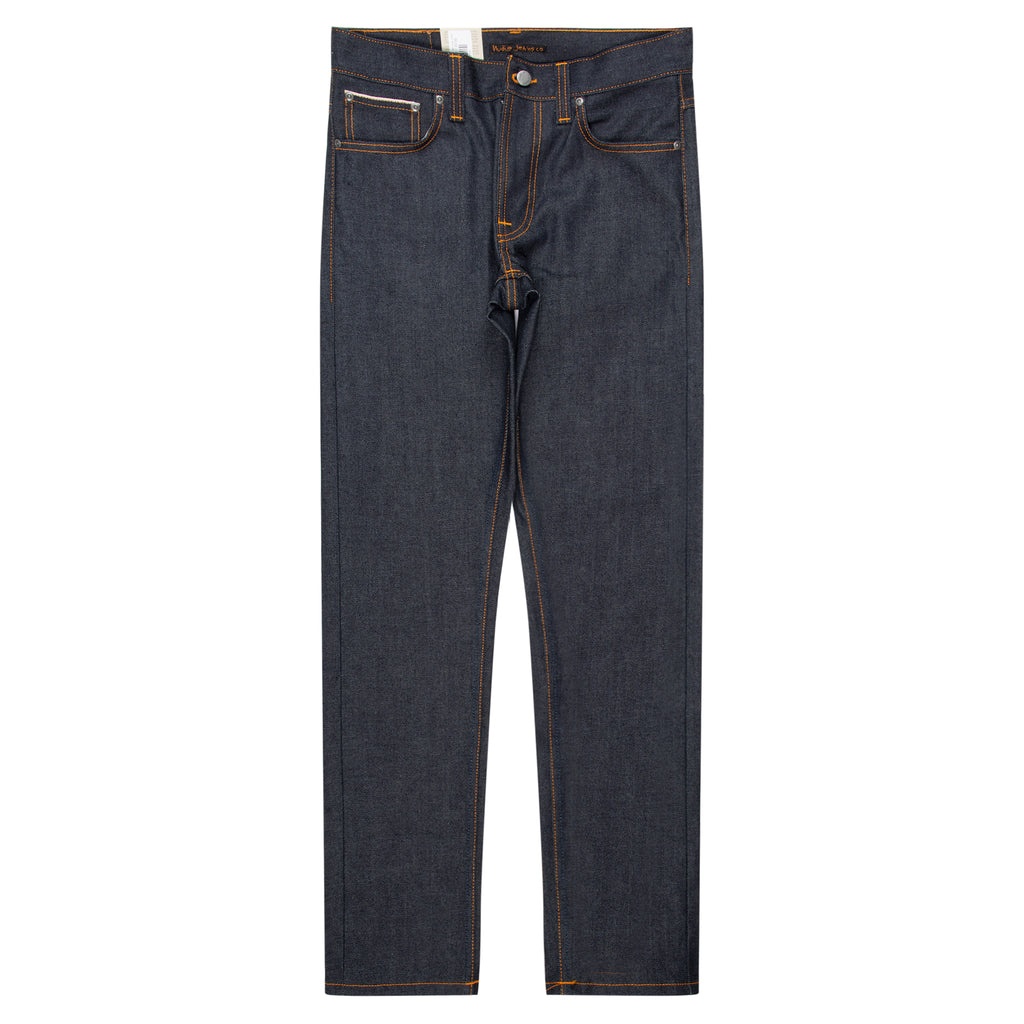 Pair of dark blue jeans on a white background