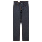 Pair of dark blue jeans on a white background