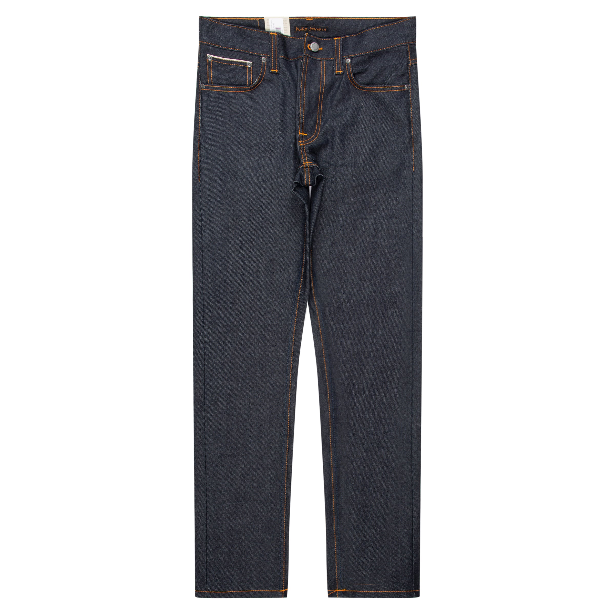 Pair of dark blue jeans on a white background