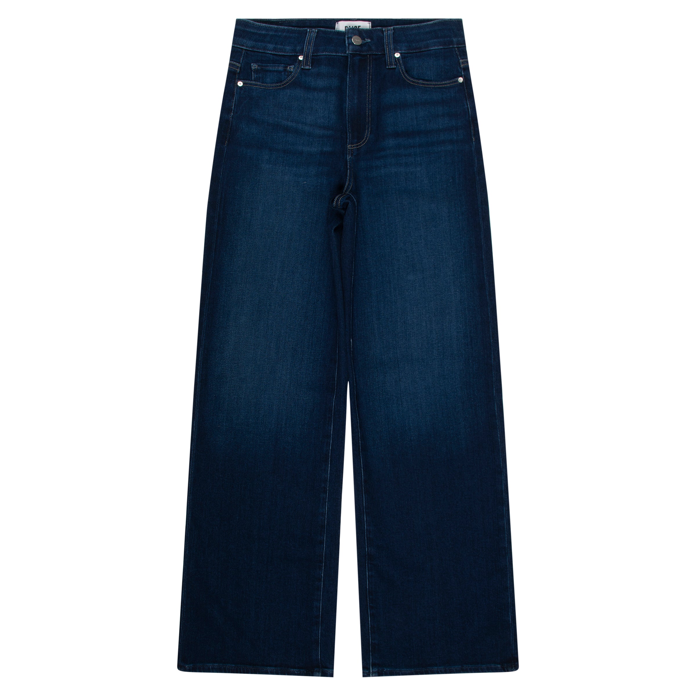 Pair of dark blue jeans on a white background