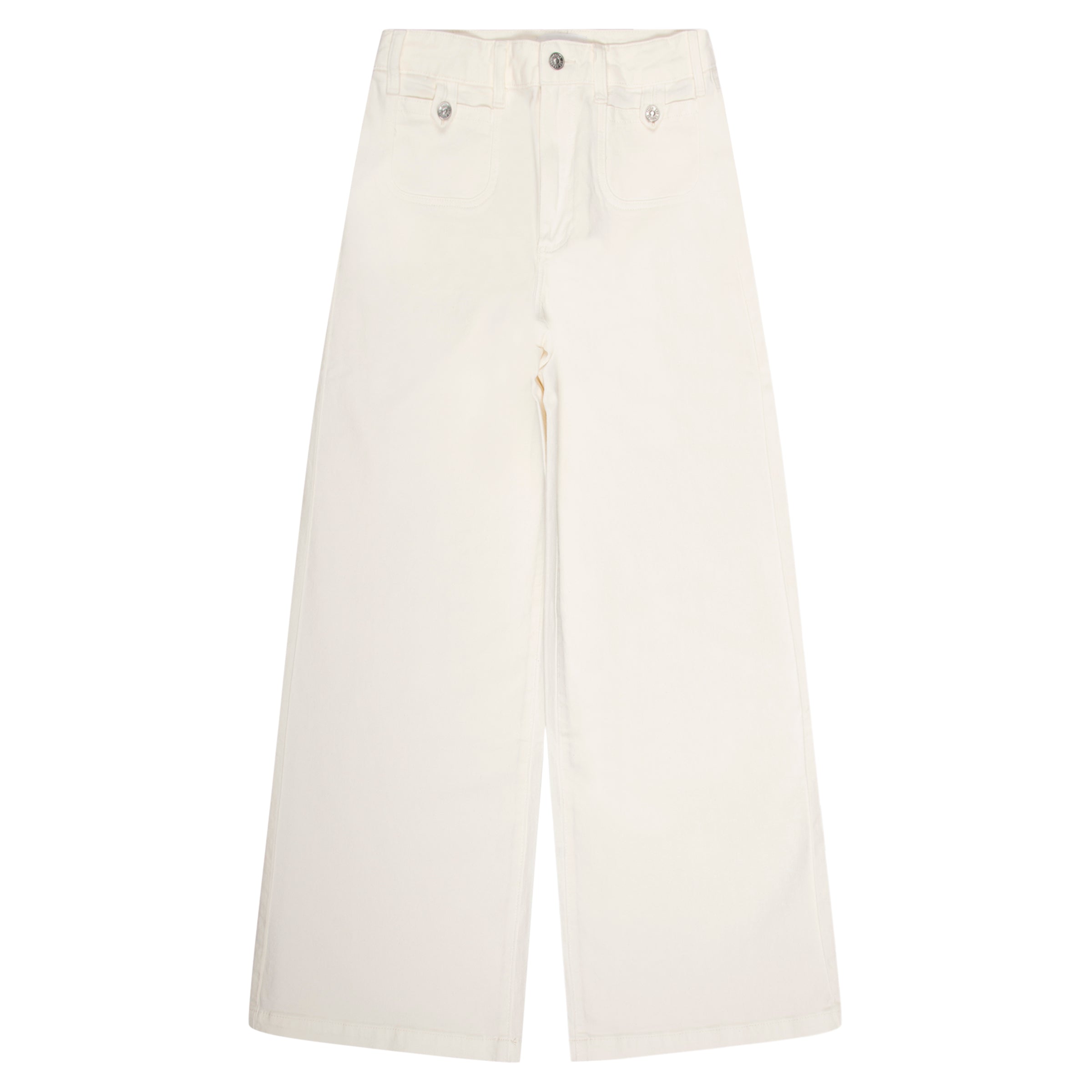White wide-leg jeans on a white background