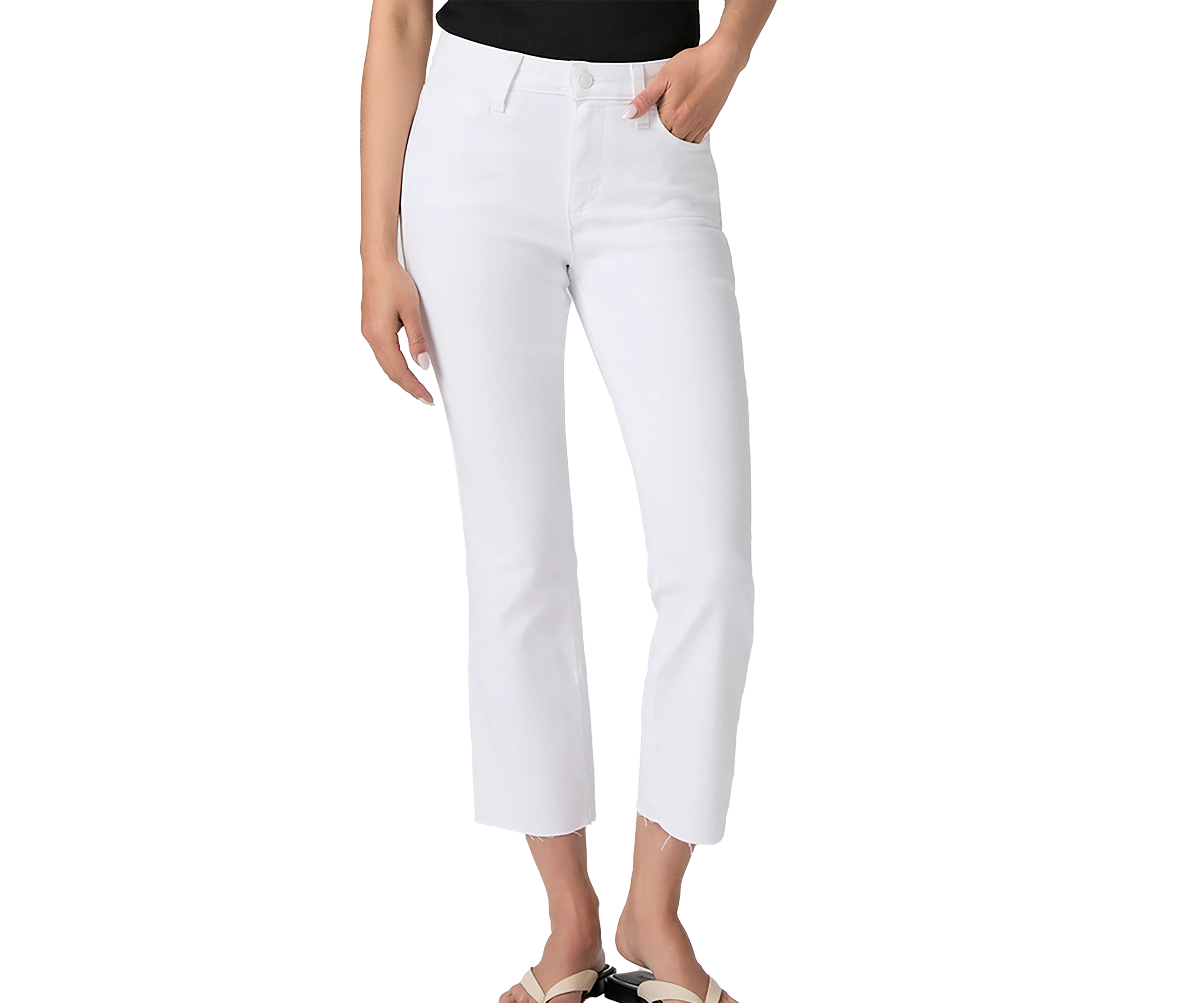 Person wearing white pants on a white background