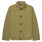 Green jacket with button details on a white background