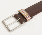 Paul Smith Signature Multi Stripe Keeper Belt Chocolate Brown