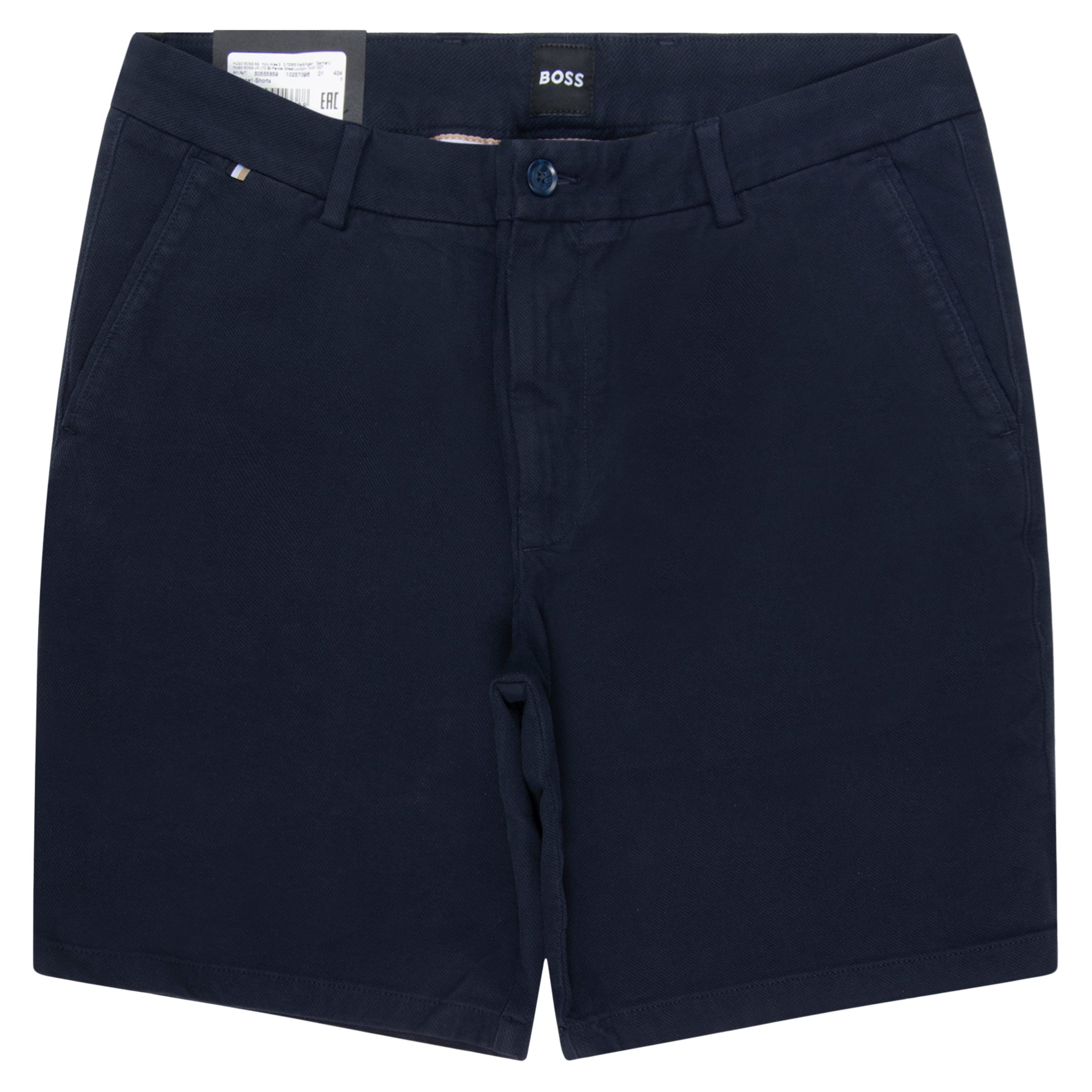 Navy blue shorts with a visible brand label