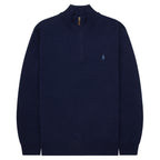 Ralph Lauren 1/4 zip knit in hunter navy with classic embroidered logo, ribbed trims and regular fit