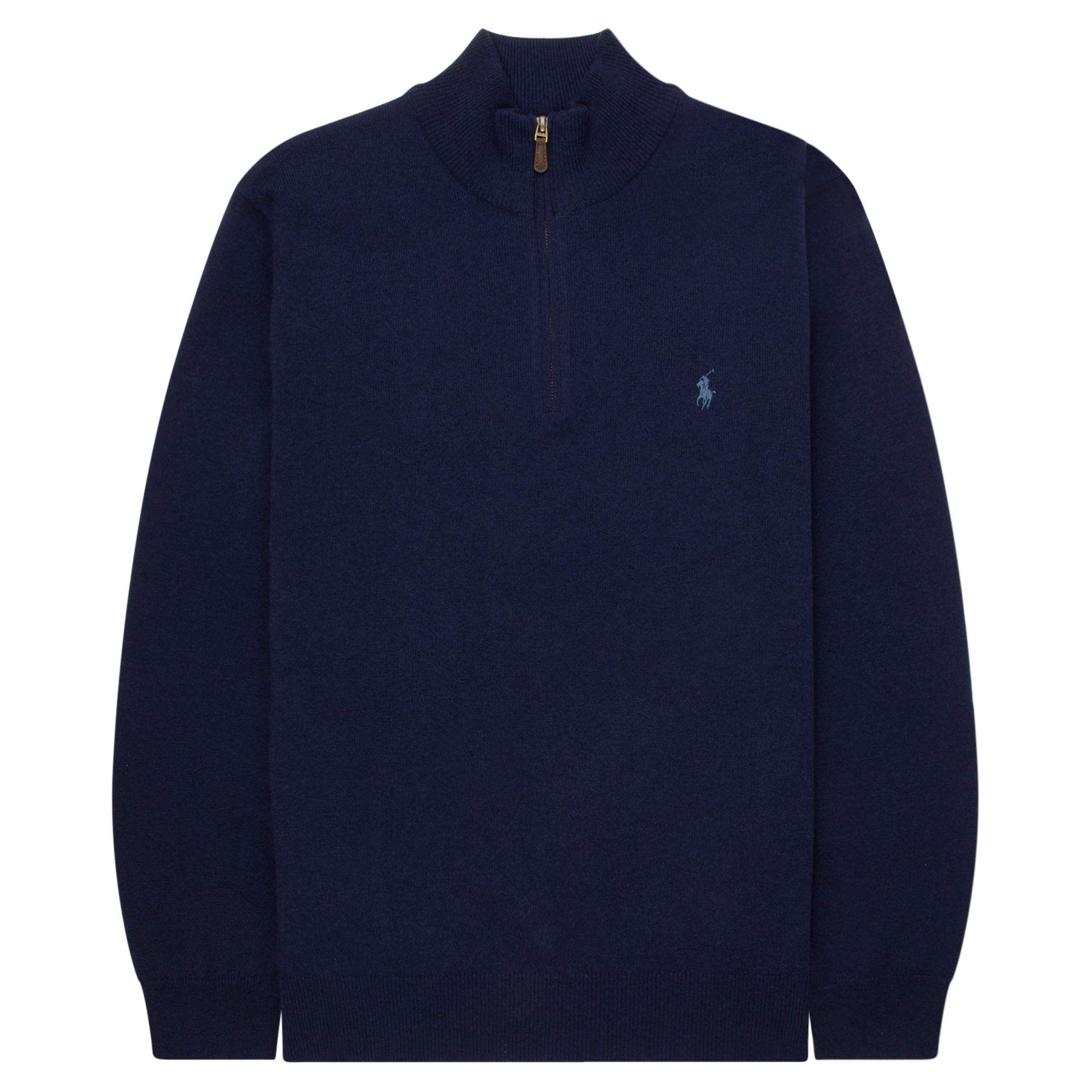 Ralph Lauren 1/4 zip knit in hunter navy with classic embroidered logo, ribbed trims and regular fit