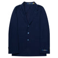 Navy blue blazer with brand logo on a white background