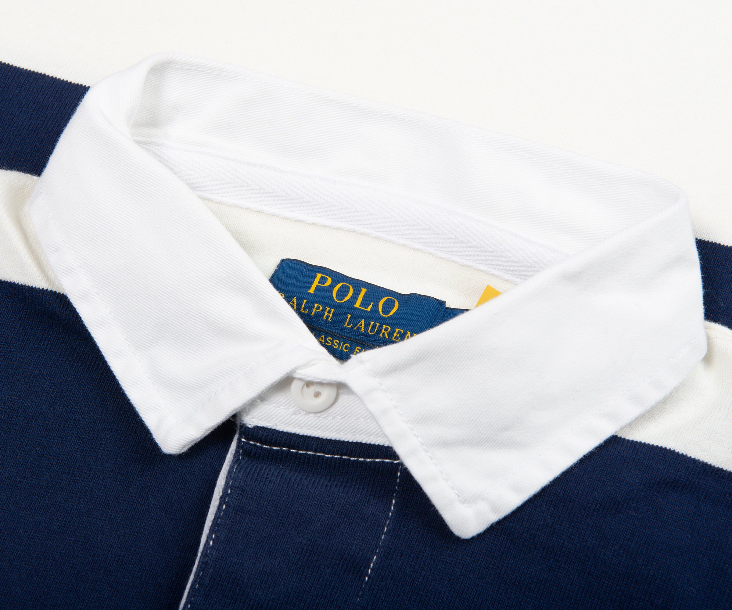 Close-up of a Polo Ralph Lauren shirt with collar and label.