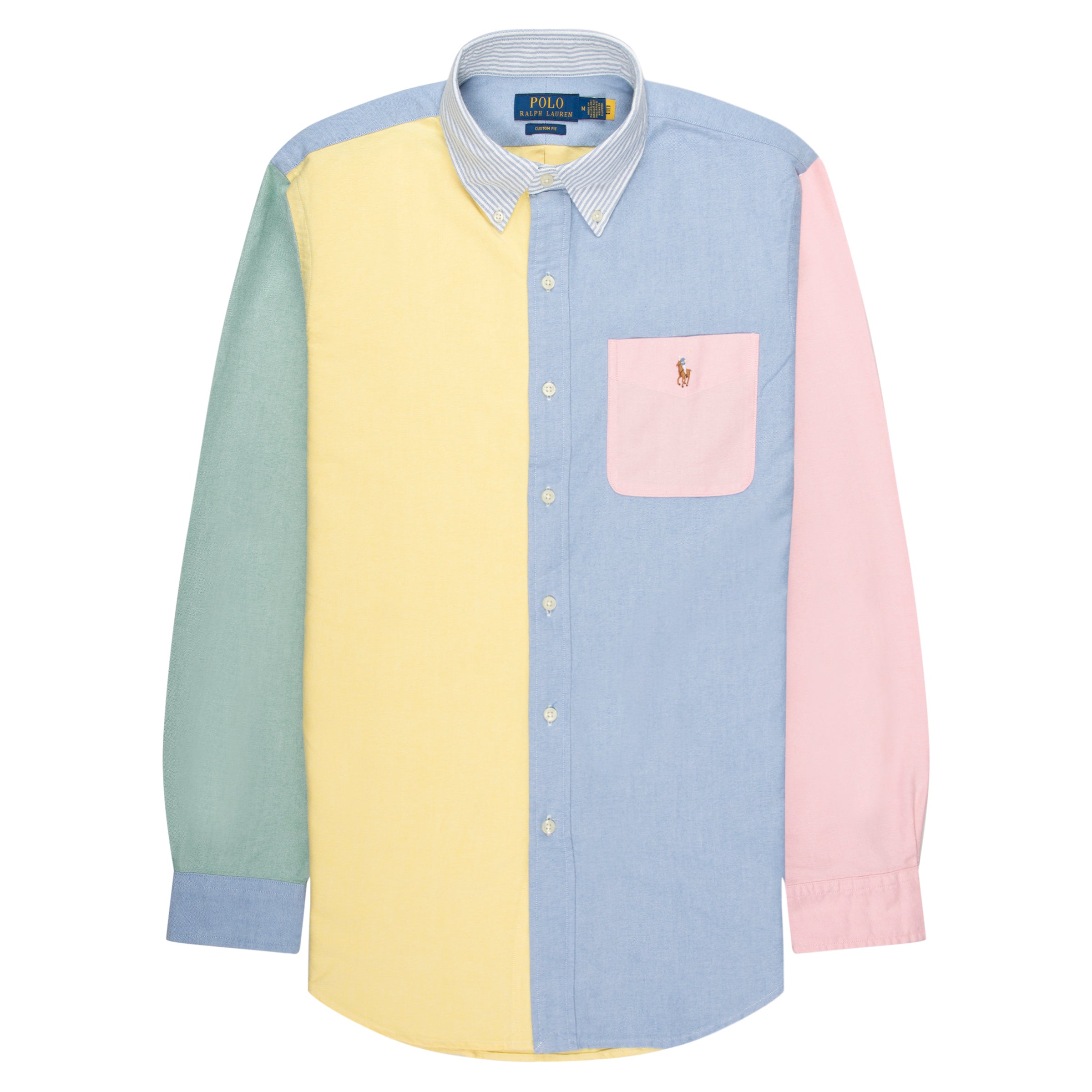 Color-blocked shirt with pastel colors on a white background