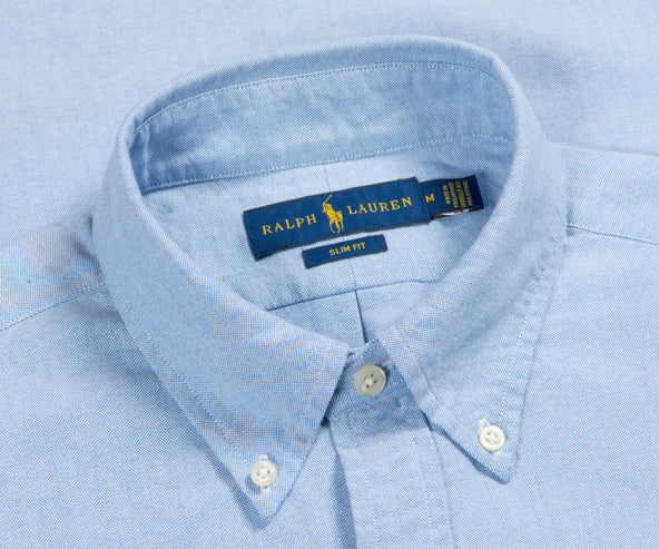 Polo Ralph Lauren Slim Fit Short Sleeved Oxford Shirt Blue