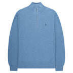Blue sweater with a brand logo on a white background