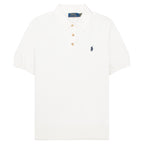 White polo shirt with brand logo on a white background