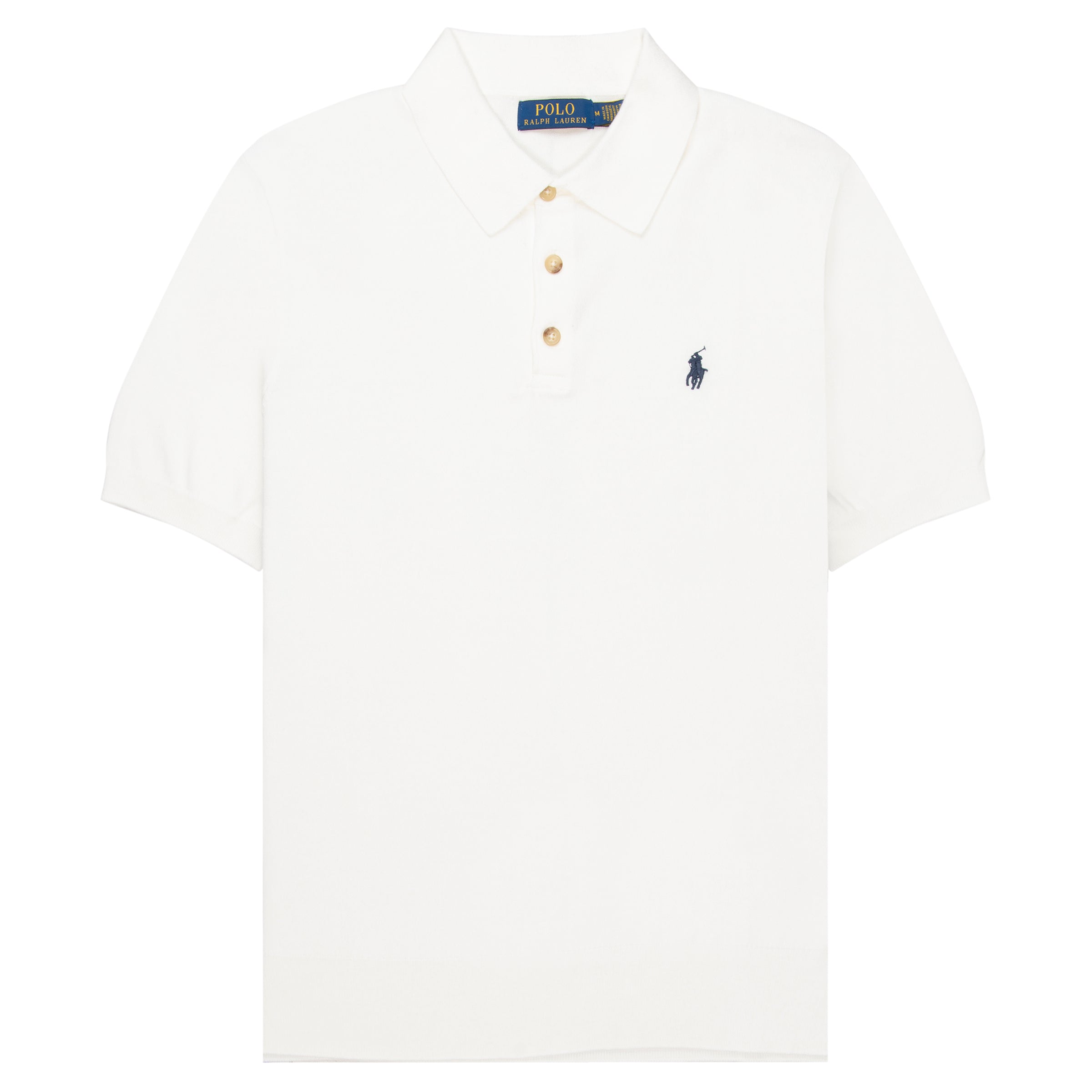 White polo shirt with brand logo on a white background