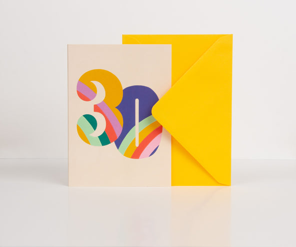 Raspberry Blossom '30' Rainbow Colourful Birthday Card