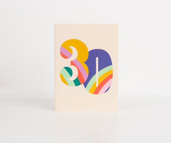 Raspberry Blossom '30' Rainbow Colourful Birthday Card