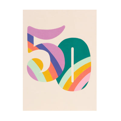 Raspberry Blossom '50' Rainbow Colourful Birthday Card