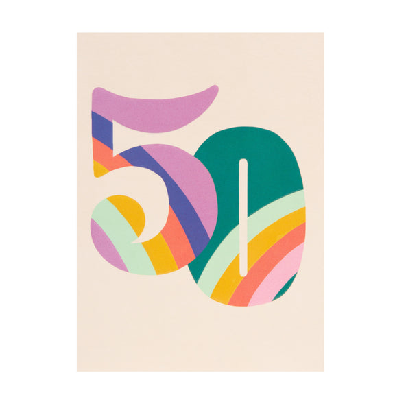 Raspberry Blossom '50' Rainbow Colourful Birthday Card