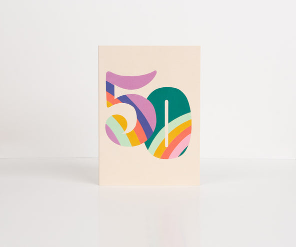Raspberry Blossom '50' Rainbow Colourful Birthday Card