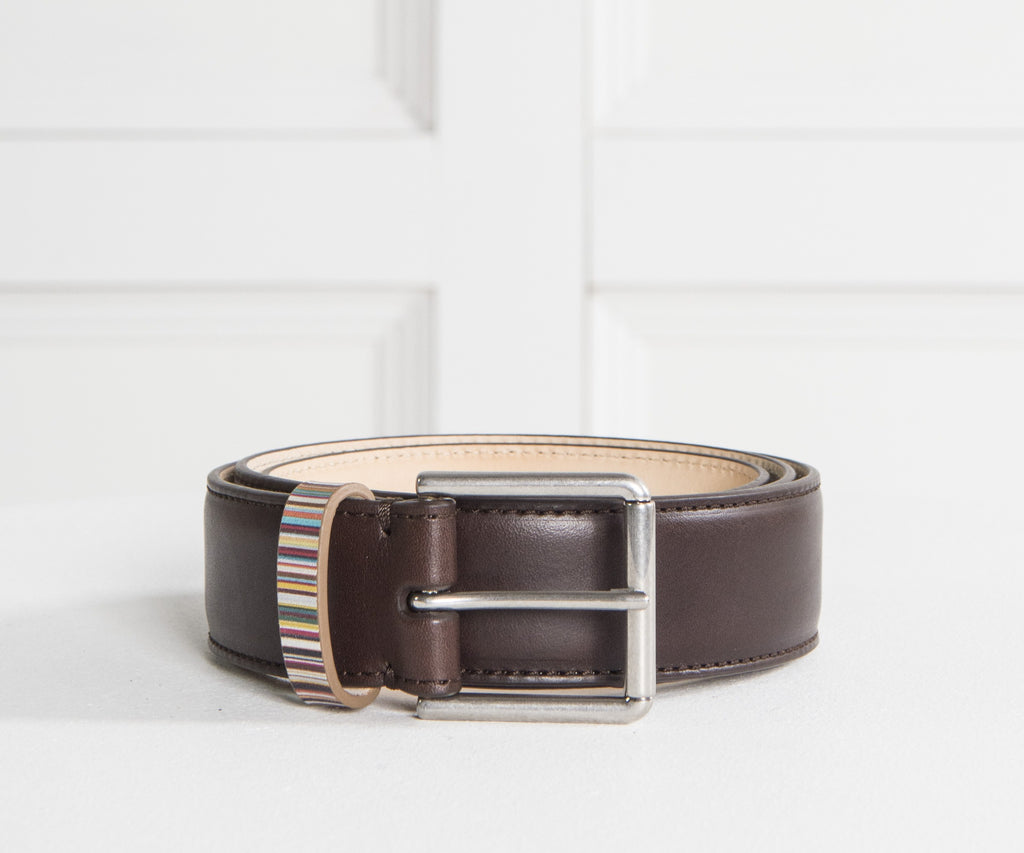 Paul Smith Signature Multi Stripe Keeper Belt Chocolate Brown